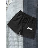 Tasarım Baskılı Pamuk Unisex Penye Short (Siyah)