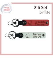 Patisiyle Güldüren Kedilere Anlamlı Hediye, İsme Özel Anahtarlık, Nar Çiçeği-Beyaz