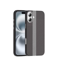 Lexroo iPhone 16 Kılıf M-safe Şarj Özellikli Karbon Fiber Görünümlü Gros Kılıf - Gri-Siyah