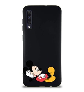Samsung Galaxy A50S Soft Premier Kapak Mickey Mouse-F Tasarımlı Silikon Kılıf - Siyah (Şeffaf)