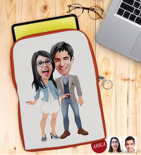 BK Gift Kişiye Özel Sevgililer Karikatürlü Taşınabilir Koruyucu Tablet Kılıfı & Organizer Çanta - Turuncu-81