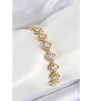 Pirinç Zirkon Taşlı Yonca Baget Model Gold Renk VIP Seri Kadın Bileklik 5886 - SSSSSS4093-1713