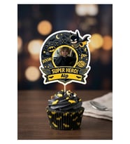 Kişiye Özel Yarasa Kahraman Temalı 6 Adet Cupcake Süsü 8 cm  İsimli Fotoğraflı Doğum Günü