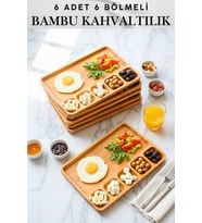 6 Adet 6 Bölmeli %100 Natural Doğal Bambu Kahvaltılık / Servis Seti