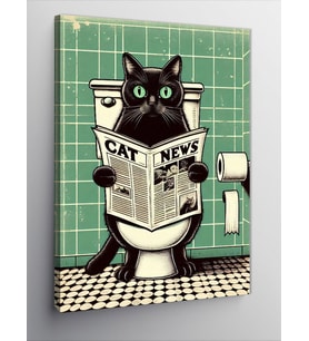 Kanvas Tablo Tuvalette Gazete Okuyan Kedi