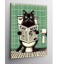 Kanvas Tablo Tuvalette Gazete Okuyan Kedi