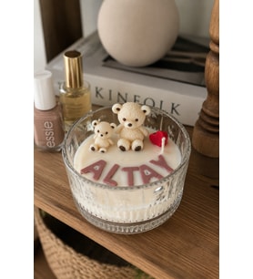 Sevimli Ayıcıklar Mum - Mumelia Candles Doğal Soya Cam Kasede Ayıcık Kalp Tasarım Dekoratif Mum