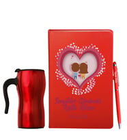 Sevgililer Gününe Özel Deri Kırmızı Defter Kalem & Termos Mug Hediye Seti 34