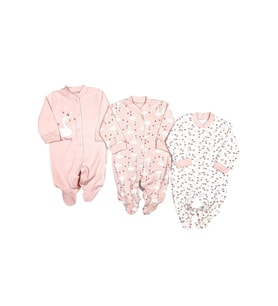 Kuğu Desenli Pembe Kız Bebek 3'lü Tulum Seti Renkli Karışık