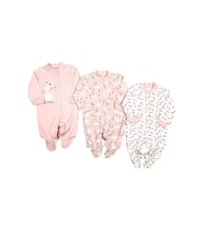 Kuğu Desenli Pembe Kız Bebek 3'lü Tulum Seti Renkli Karışık