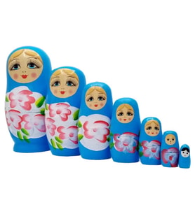 Ahşap Matruşka Bebek Yedili Set Mavi