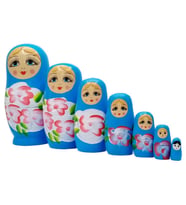 Ahşap Matruşka Bebek Yedili Set Mavi