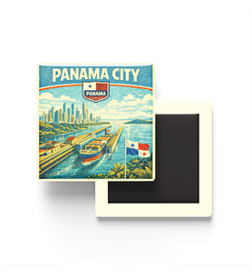 Retro Panama Panama City Şehri Temalı Vintage Buzdolap Magneti – 9x9 cm
