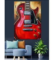 Kırmızı Gitar Rock Müzik Dekoratif Kanvas - Mdf Ahşap Tablo