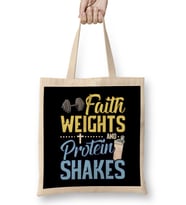 Funny Faith Weights And Protein Shakes Gym Workout Bez Çanta Uzun Saplı