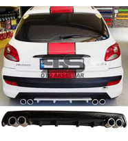 Peugeot 206 Difüzör Arka Tampon Eki 4 Egzoz Çıkışlı Siyah Lüx Tip