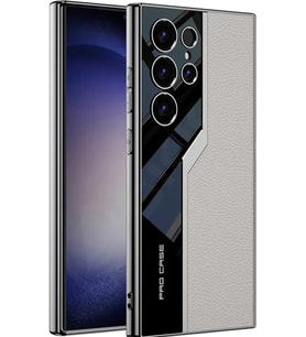 Samsung Galaxy S24 ile uyumlu Lüks Deri Kaplama Metal Görünümlü 1mm Çıkıntılı Kamera Koruma İç Karbon Yüzeyli MagSafe ile uyumlu Galaxy S24 Kılıf Taş Rengi