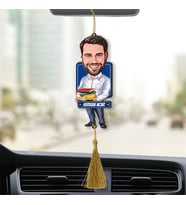 Kişiye Özel Öğretmen Karikatürlü Ahşap Dikiz Ayna Araba Süsü