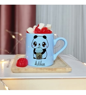 Panda Tasarımlı Kişiye Özel Mavi Türk Kahvesi Fincan
