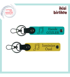 İlk Buluşmanızdaki Şarkıya Anlamlı Hatıra, Kişiselleştirilebilir Deri Anahtarlık Set, K Turkuaz-Sarı