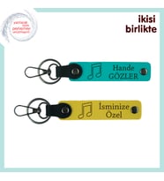 İlk Buluşmanızdaki Şarkıya Anlamlı Hatıra, Kişiselleştirilebilir Deri Anahtarlık Set, K Turkuaz-Sarı
