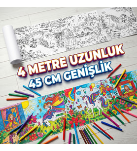 Boyama Kitabı Rulo 4 Metre Dev Boy  Unicorn ve Prenses 45 Cm