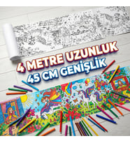 Boyama Kitabı Rulo 4 Metre Dev Boy  Unicorn ve Prenses 45 Cm