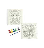 Okul Etkinliği-2'li Tuval Boyama Seti. 20x20 Cm Uv Baskı 6 Akrilik Boya 1 Fırça-model-335