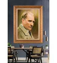 Altın Varaklı Çerçeveli Paspartulu Atatürk Tablo TR1477 (Gold)
