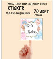 İkiz Erkek Kız Bebek Çikolata ve Süs Etiketi 70 Adet Yapışkanlı