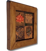 Rustik Bohem El Yapımı Seramik Duvar Panosu – Ahşap Çerçeveli Dekor 23x23 cm