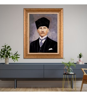 Altın Paspartulu Atatürk  Çerçeveli Tablo C490 (Gold)