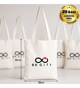 Logonuza Özel 20 Adet Uzun Kulp Ham Bez Çanta 30x35 cm - Promosyon Logo Baskılı Ham Bez Çanta