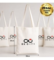 Logonuza Özel 20 Adet Uzun Kulp Ham Bez Çanta 30x35 cm - Promosyon Logo Baskılı Ham Bez Çanta