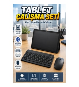 SIM Kart Destekli Android Tablet Klavyeli Mouse Seti Bluetooth Kablosuz Çalışma Paketi