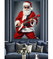 Gitar Çalan Noel Baba Dekoratif Kanvas - Mdf Ahşap Tablo
