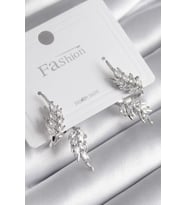 Pirinç Gümüş Renk Zirkon Taşlı Yaprak Model Kadın Küpe - TJ-BKP8608