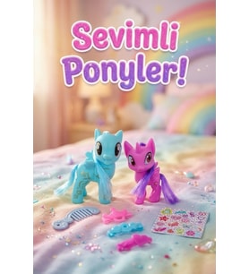 2'li Pony Oyuncak Seti - Unicorn & Pegasus Figürleri, Tarak, Toka ve Çıkartma Aksesuarlı