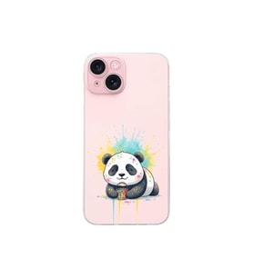 iPhone 15 Plus ile Uyumlu Splash Panda Tasarımlı Şeffaf Silikon Kılıf