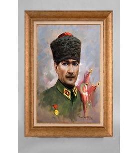 EV İŞYERİ OFİS İÇİN ALTIN ÇERÇEVELİ PASPARTULU ATATÜRK TABLO S329