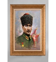 EV İŞYERİ OFİS İÇİN ALTIN ÇERÇEVELİ PASPARTULU ATATÜRK TABLO S329
