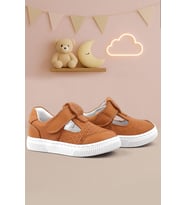 Rakerplus Bheem Hakiki Deri Turuncu Cırtlı Bebek Sneaker Sandalet