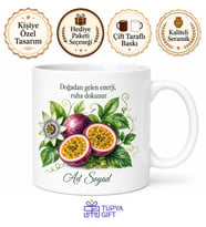 Maracuja Temalı Baskılı Kupa Bardak Hediye Tropik Meyve Desenli Porselen Mug