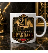 Diyarbakır Temalı Memleket Kupası – 21 Diyarbakır Surları Tarihi Köprü ve Karpuz Siyah Gold Baskılı Seramik Kupa