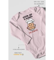 Küçük Şef İş Başında (Ve Acıktı) Baskılı Bebek Zıbını – Çıtçıtlı Body 8 Renk  %100 Pamuk Uzun Kol (Bebek Pembesi)