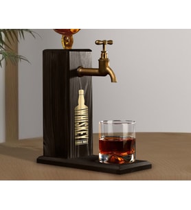 BK Gift Aynalı Altın Kabartma Musluklu Doğal Siyah(Ebony) Ahşap Viski Standı, Home Bar, İçecek Dispenseri, Ahşap İçecek Çeşmesi-3