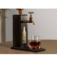 BK Gift Aynalı Altın Kabartma Musluklu Doğal Siyah(Ebony) Ahşap Viski Standı, Home Bar, İçecek Dispenseri, Ahşap İçecek Çeşmesi-3