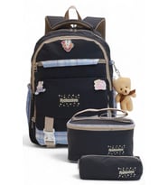 Relaxion 2144-1396 Kore Tarzı Unisex Çocuk Üçlü Set İlkokul Sırt Çantası (Siyah-Mor)