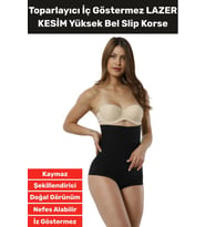 Özel Üretim İz İç Göstermez Kaymaz Sıkılaştırıcı Şekillendirici LAZER KESİM Yüksek Bel Slip Korse (Siyah)