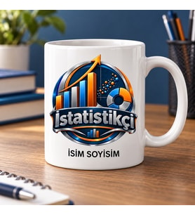 İstatistikçi Kupa Bardak Mavi Turuncu Grafik ve Ok Desenli